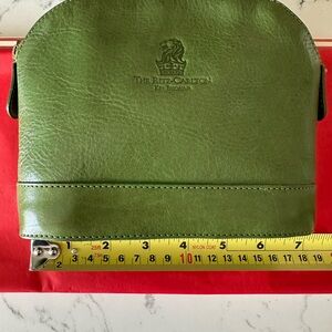 Green Genuine Leather Cosmetic Bag embossed Lion Logo make up bag